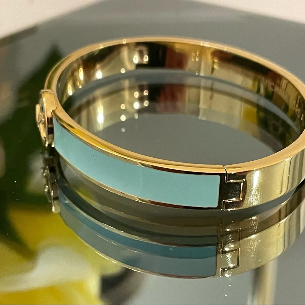 Michael Kors MK Logo Gold & Turquoise Enamel Bangle Bracelet MKJ7938710 + MK BOX - Picture 7 of 10